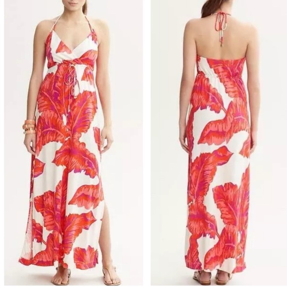 Banana Republic Dresses & Skirts - Banana Republic Milly Collection Chili Red Banana Leaf Silk Jersey Maxi Dress S